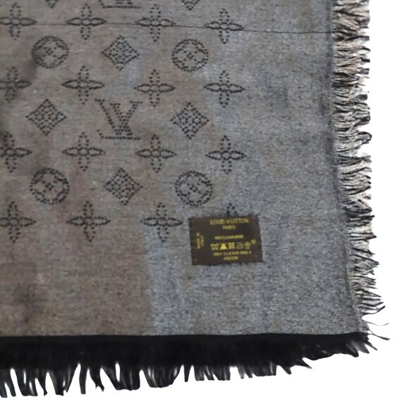 LOUIS VUITTON LV Vintage Black & Silver Cashmere Monogram Scarf Shawl Wrap - Picture 8 of 16